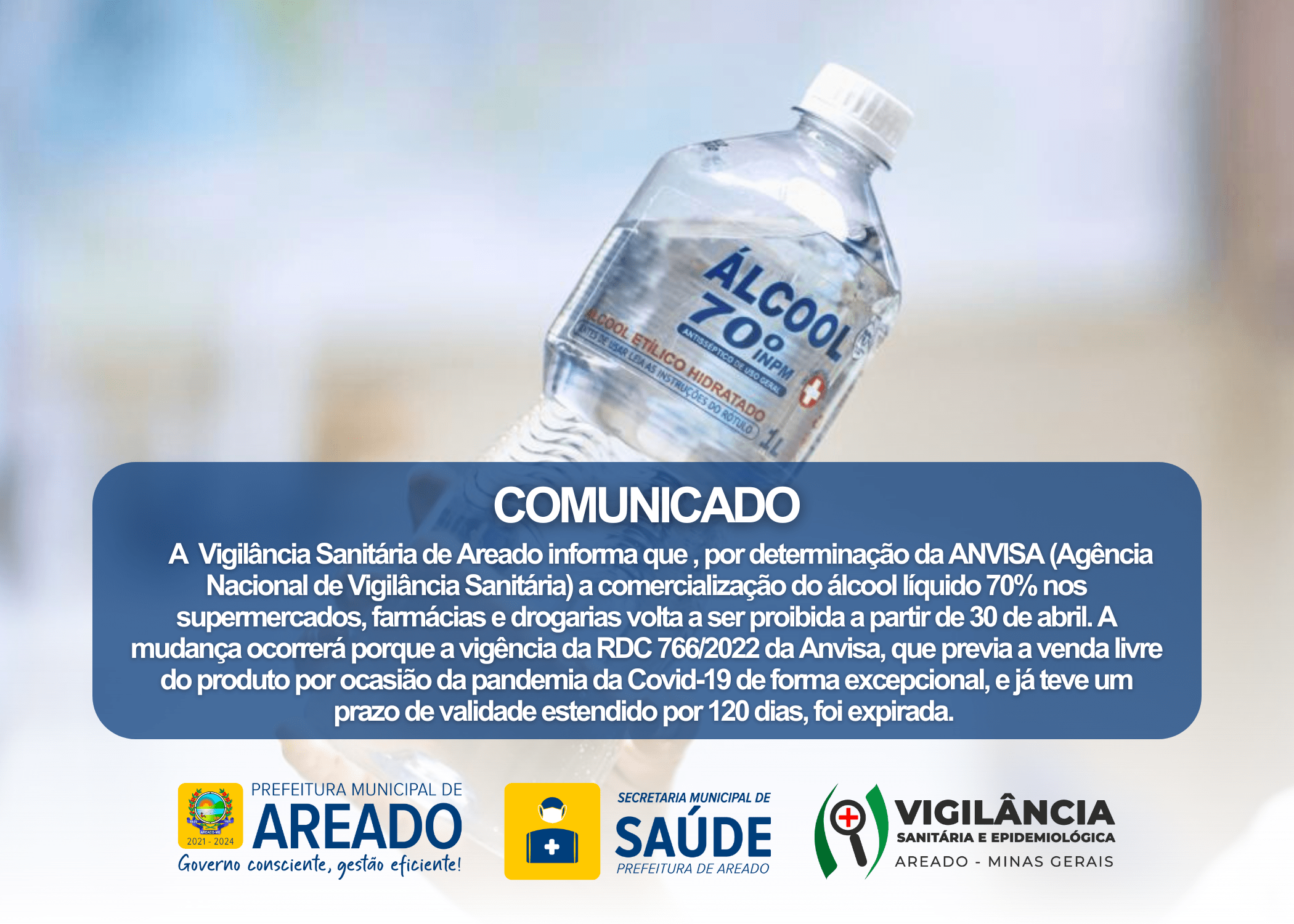 Comunicado (proibição de comercialização de álcool líquido 70 %) 